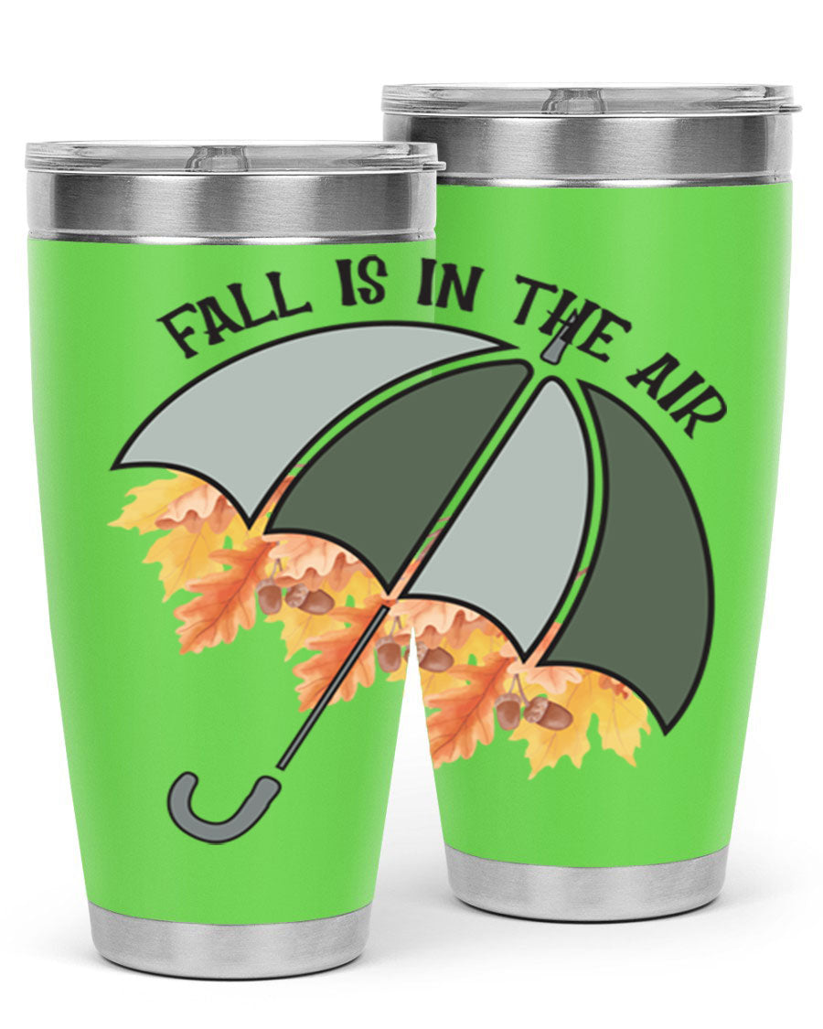 Fall is in the Air 20oz Tumbler made of stainless steel with a copper lining, featuring a drink-thru lid and a stylish autumn-themed design.