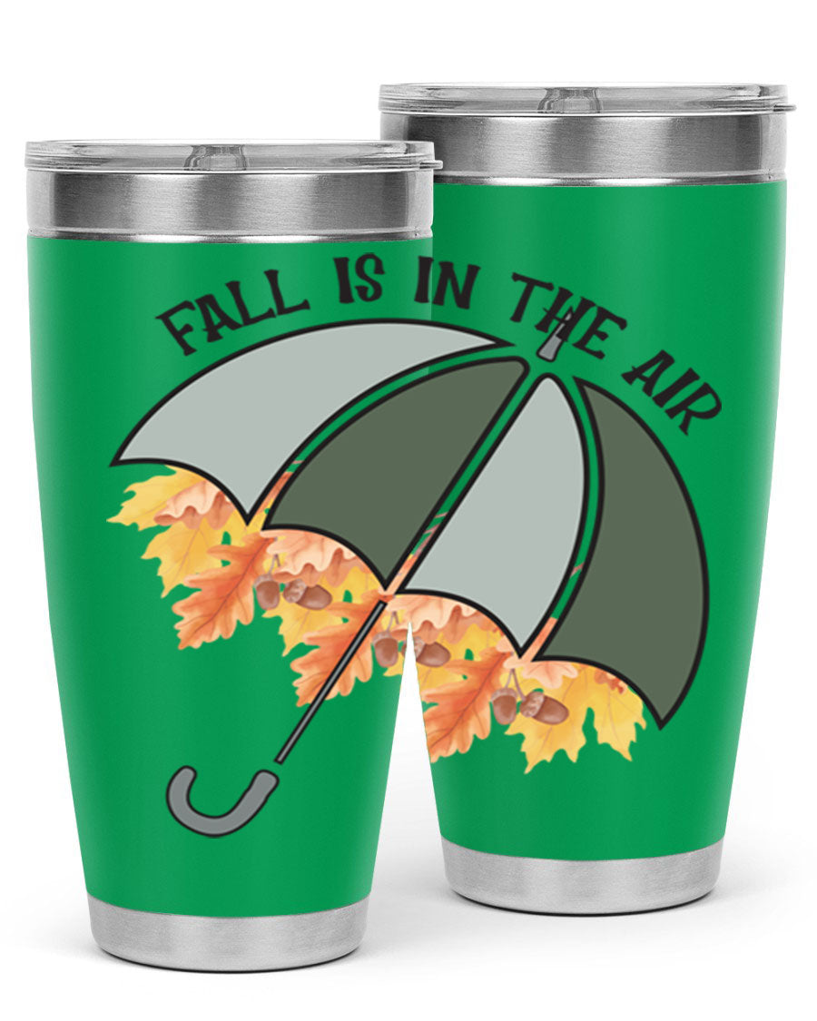 Fall is in the Air 20oz Tumbler made of stainless steel with a copper lining, featuring a drink-thru lid and a stylish autumn-themed design.