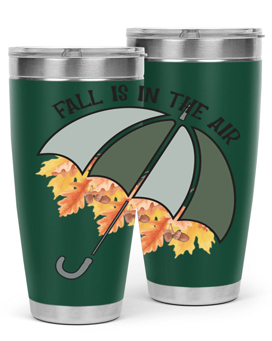 Fall is in the Air 20oz Tumbler made of stainless steel with a copper lining, featuring a drink-thru lid and a stylish autumn-themed design.