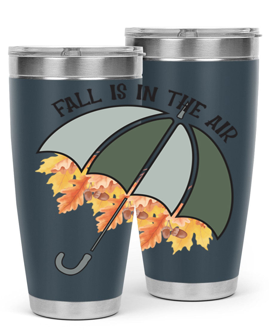 Fall is in the Air 20oz Tumbler made of stainless steel with a copper lining, featuring a drink-thru lid and a stylish autumn-themed design.