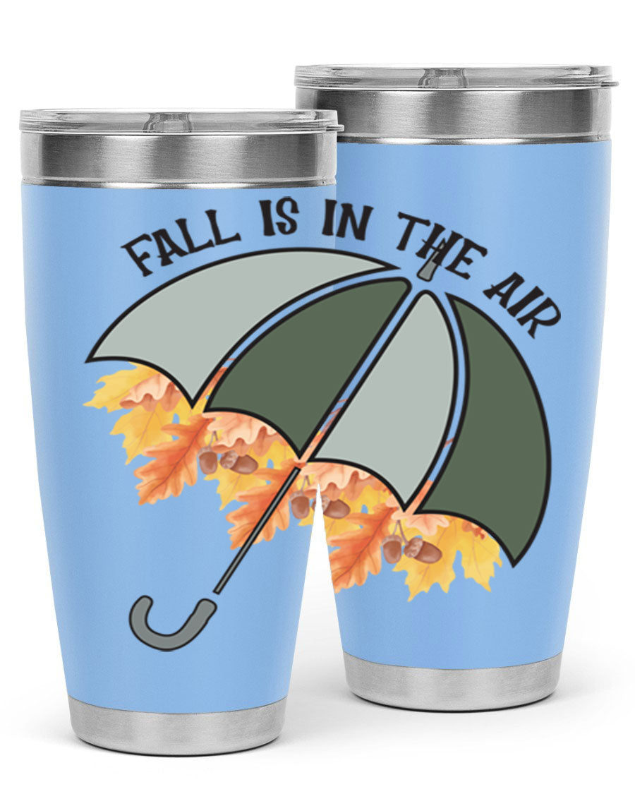 Fall is in the Air 20oz Tumbler made of stainless steel with a copper lining, featuring a drink-thru lid and a stylish autumn-themed design.