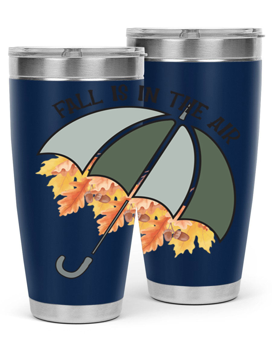 Fall is in the Air 20oz Tumbler made of stainless steel with a copper lining, featuring a drink-thru lid and a stylish autumn-themed design.