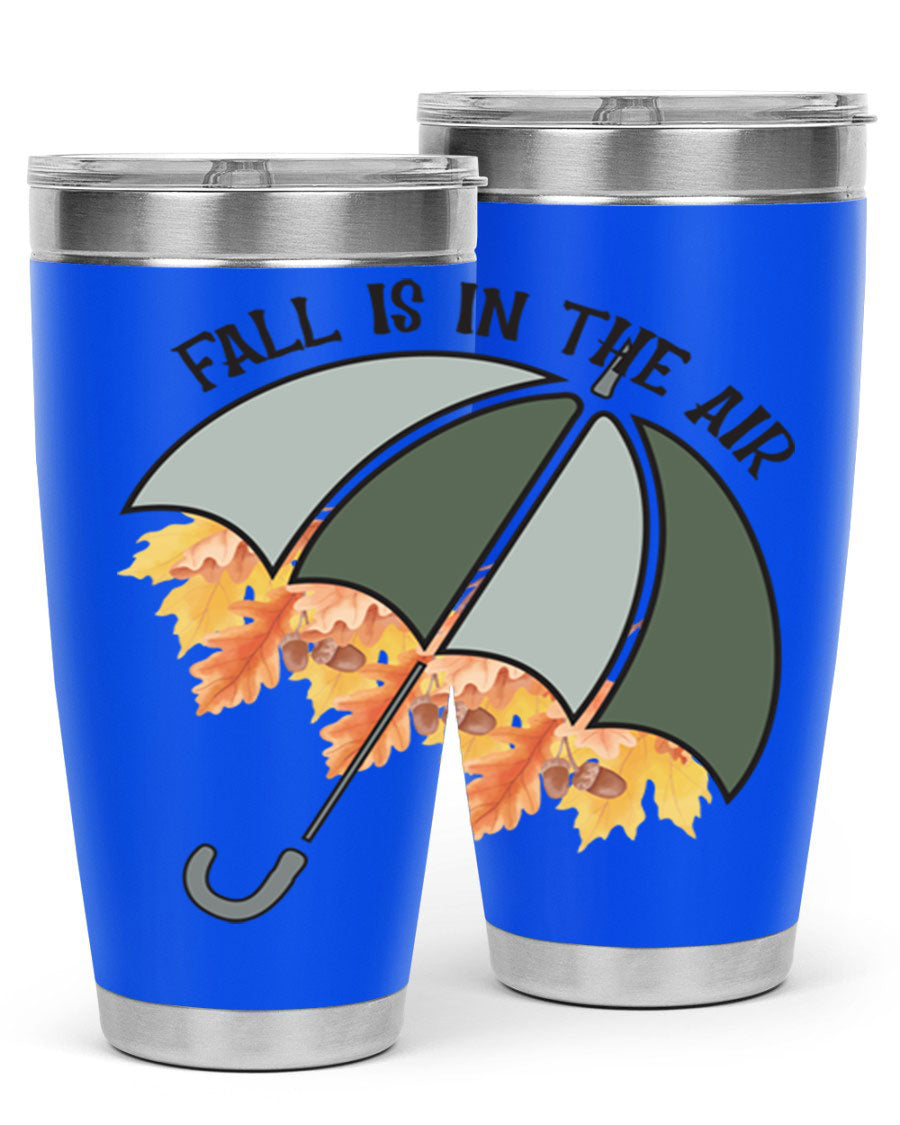 Fall is in the Air 20oz Tumbler made of stainless steel with a copper lining, featuring a drink-thru lid and a stylish autumn-themed design.