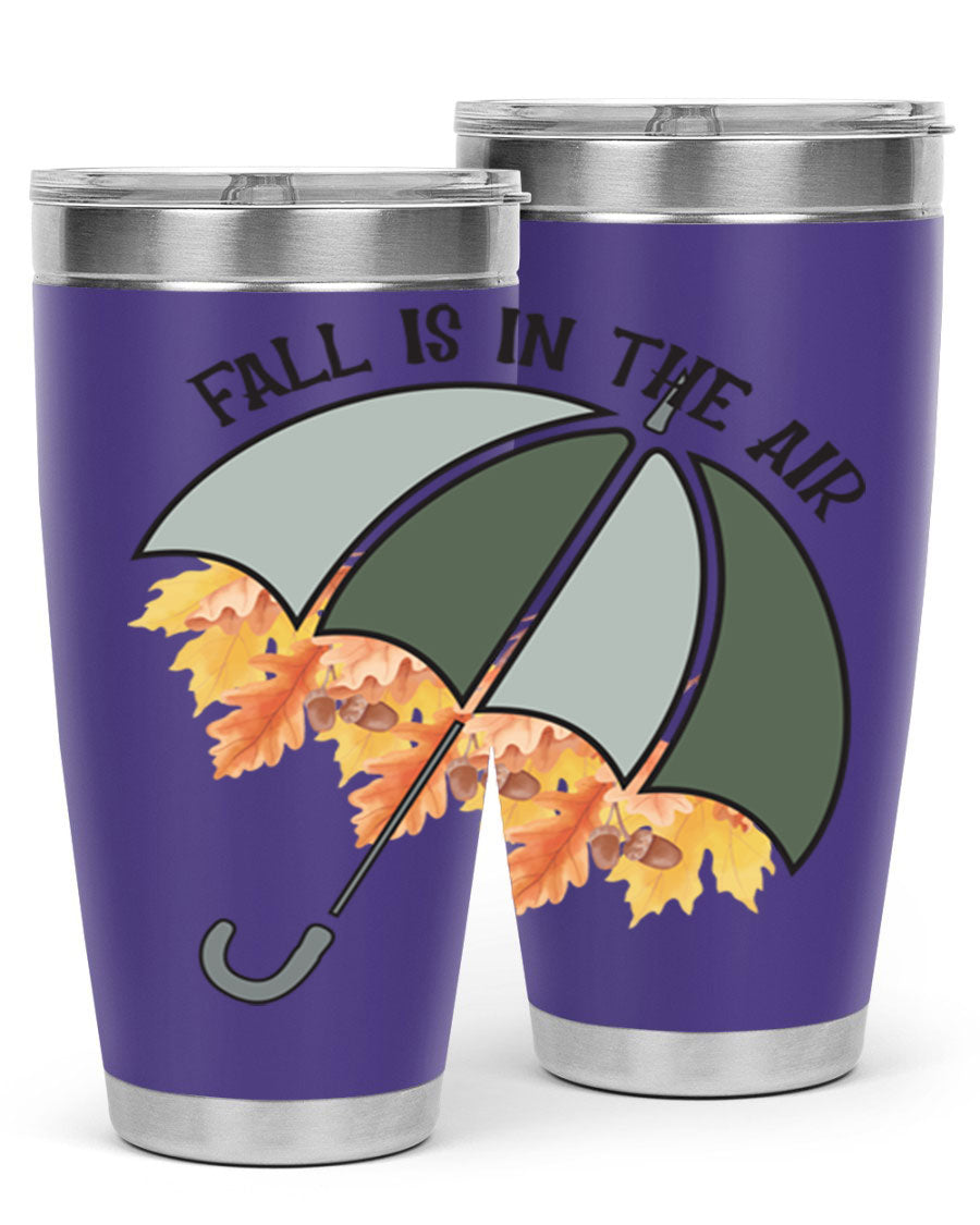 Fall is in the Air 20oz Tumbler made of stainless steel with a copper lining, featuring a drink-thru lid and a stylish autumn-themed design.