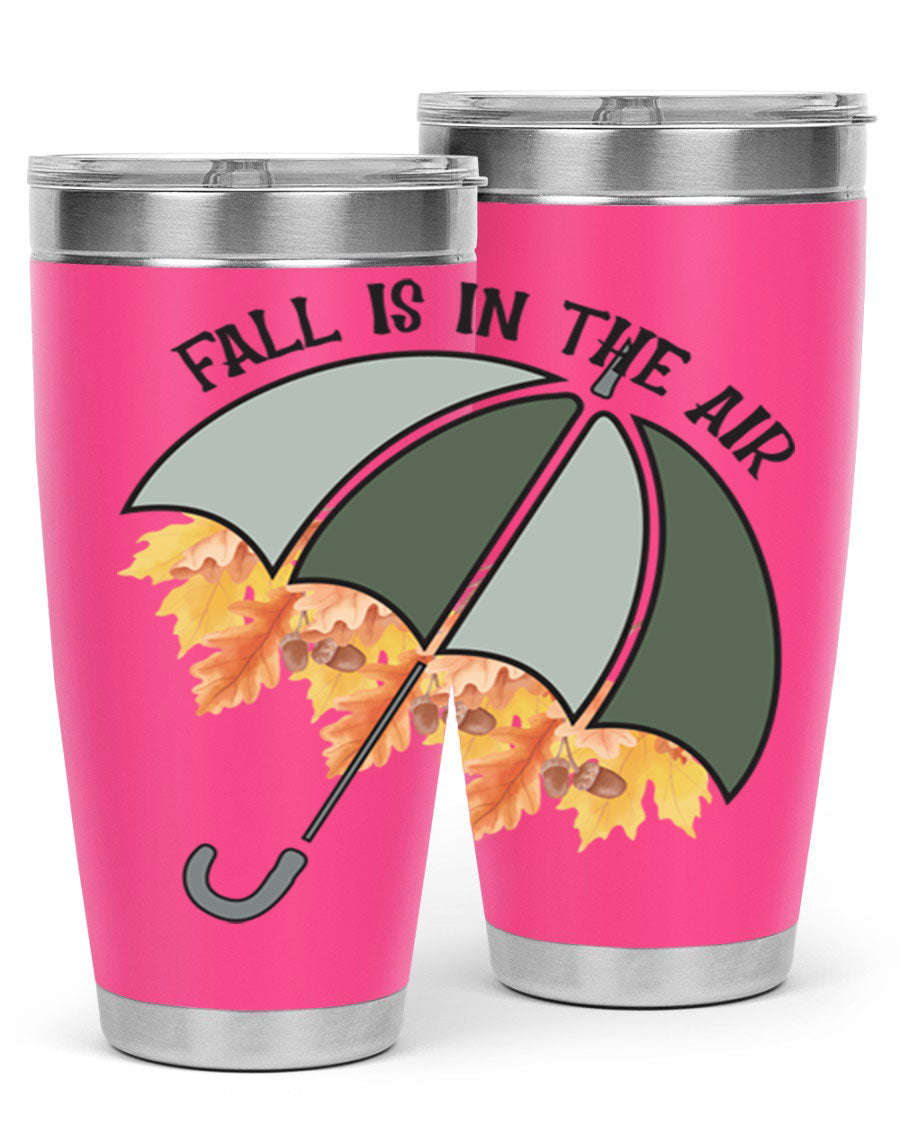 Fall is in the Air 20oz Tumbler made of stainless steel with a copper lining, featuring a drink-thru lid and a stylish autumn-themed design.