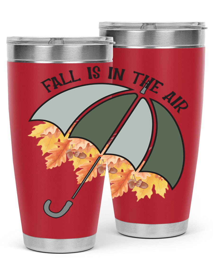 Fall is in the Air 20oz Tumbler made of stainless steel with a copper lining, featuring a drink-thru lid and a stylish autumn-themed design.