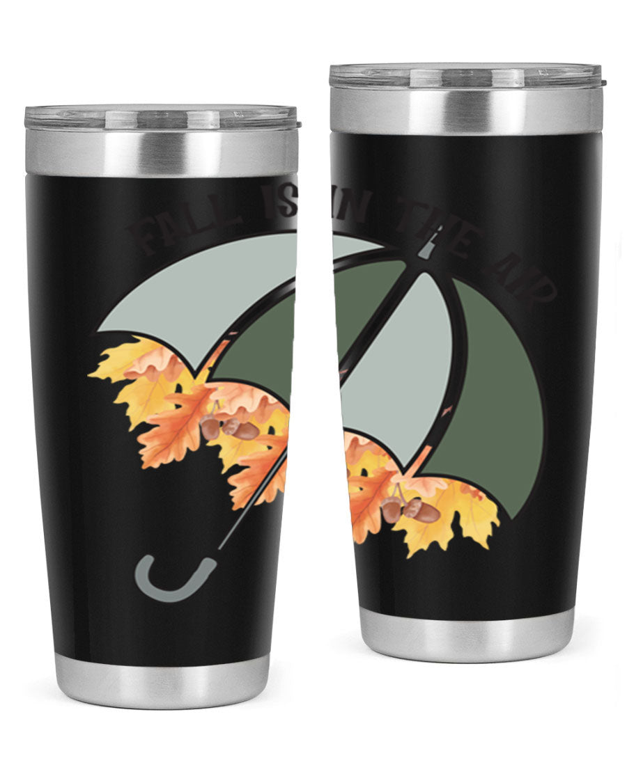 Fall is in the Air 20oz Tumbler made of stainless steel with a copper lining, featuring a drink-thru lid and a stylish autumn-themed design.