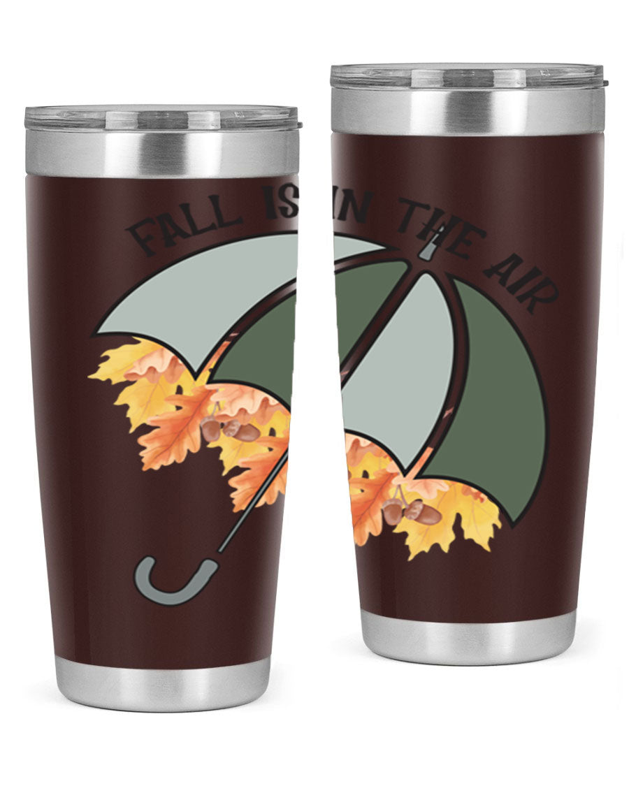 Fall is in the Air 20oz Tumbler made of stainless steel with a copper lining, featuring a drink-thru lid and a stylish autumn-themed design.
