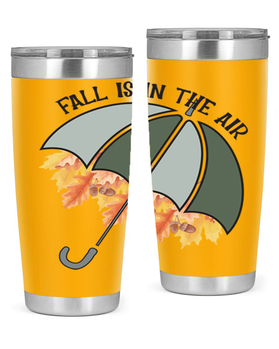 Fall is in the Air 20oz Tumbler made of stainless steel with a copper lining, featuring a drink-thru lid and a stylish autumn-themed design.