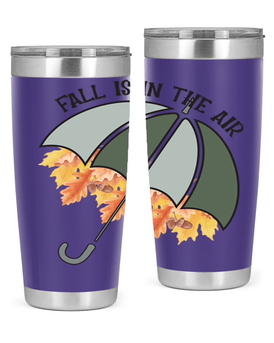 Fall is in the Air 20oz Tumbler made of stainless steel with a copper lining, featuring a drink-thru lid and a stylish autumn-themed design.