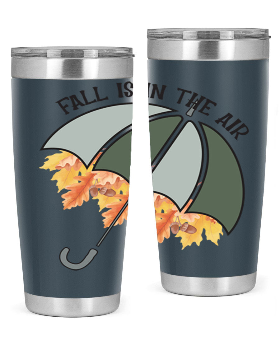 Fall is in the Air 20oz Tumbler made of stainless steel with a copper lining, featuring a drink-thru lid and a stylish autumn-themed design.