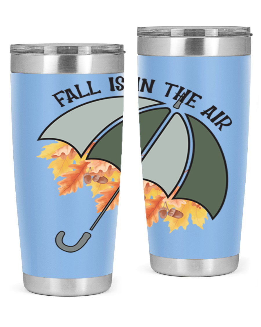 Fall is in the Air 20oz Tumbler made of stainless steel with a copper lining, featuring a drink-thru lid and a stylish autumn-themed design.