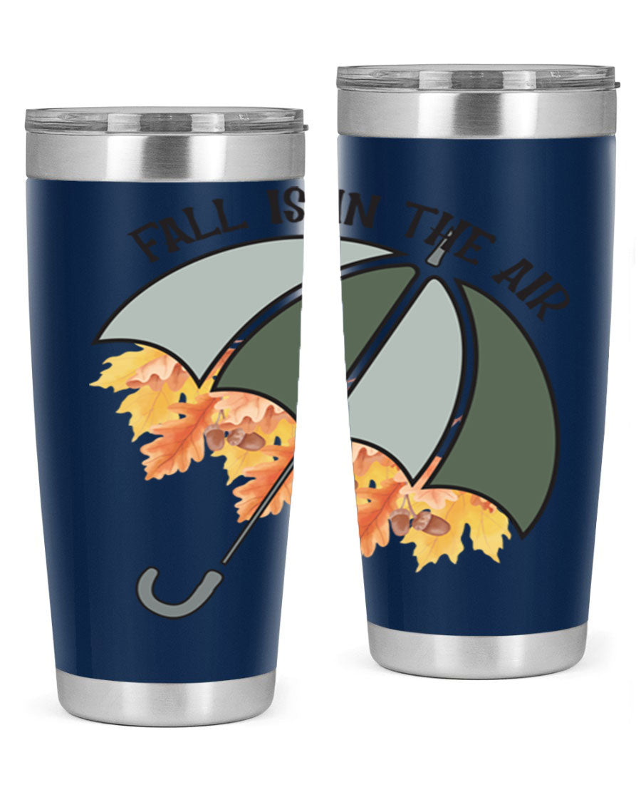 Fall is in the Air 20oz Tumbler made of stainless steel with a copper lining, featuring a drink-thru lid and a stylish autumn-themed design.