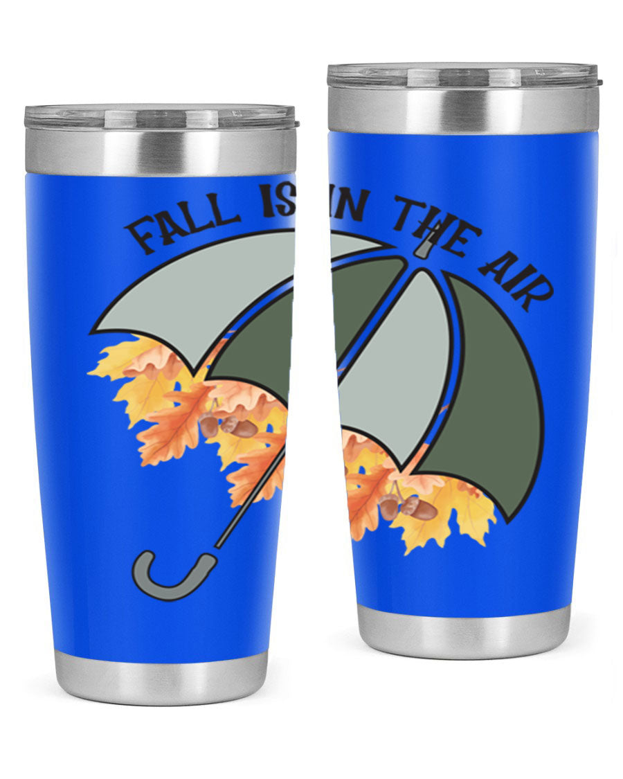 Fall is in the Air 20oz Tumbler made of stainless steel with a copper lining, featuring a drink-thru lid and a stylish autumn-themed design.