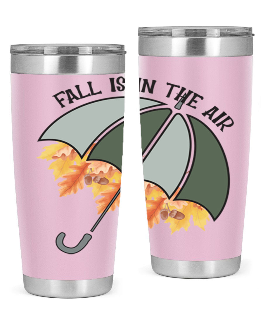 Fall is in the Air 20oz Tumbler made of stainless steel with a copper lining, featuring a drink-thru lid and a stylish autumn-themed design.