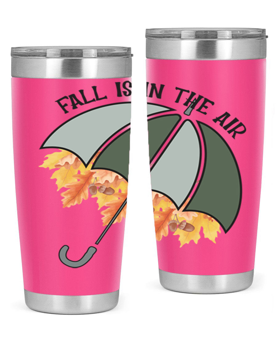 Fall is in the Air 20oz Tumbler made of stainless steel with a copper lining, featuring a drink-thru lid and a stylish autumn-themed design.