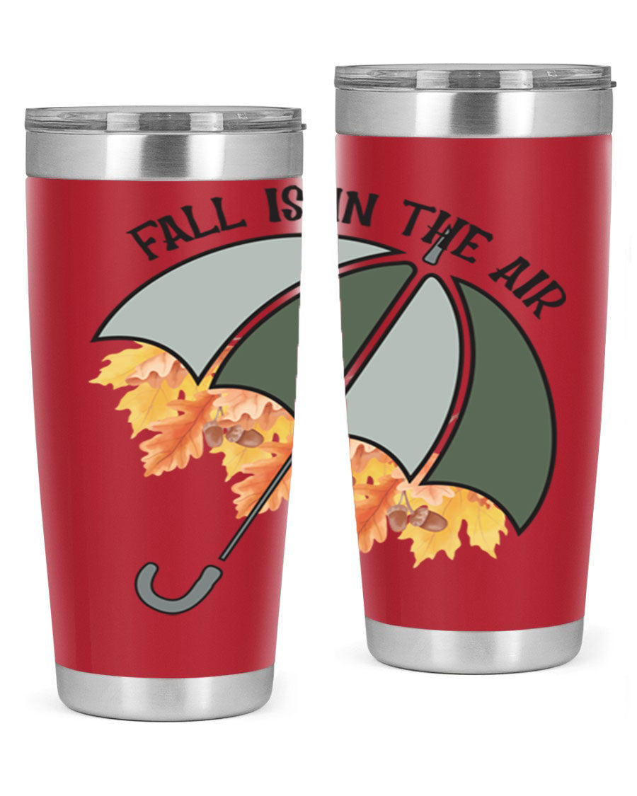 Fall is in the Air 20oz Tumbler made of stainless steel with a copper lining, featuring a drink-thru lid and a stylish autumn-themed design.