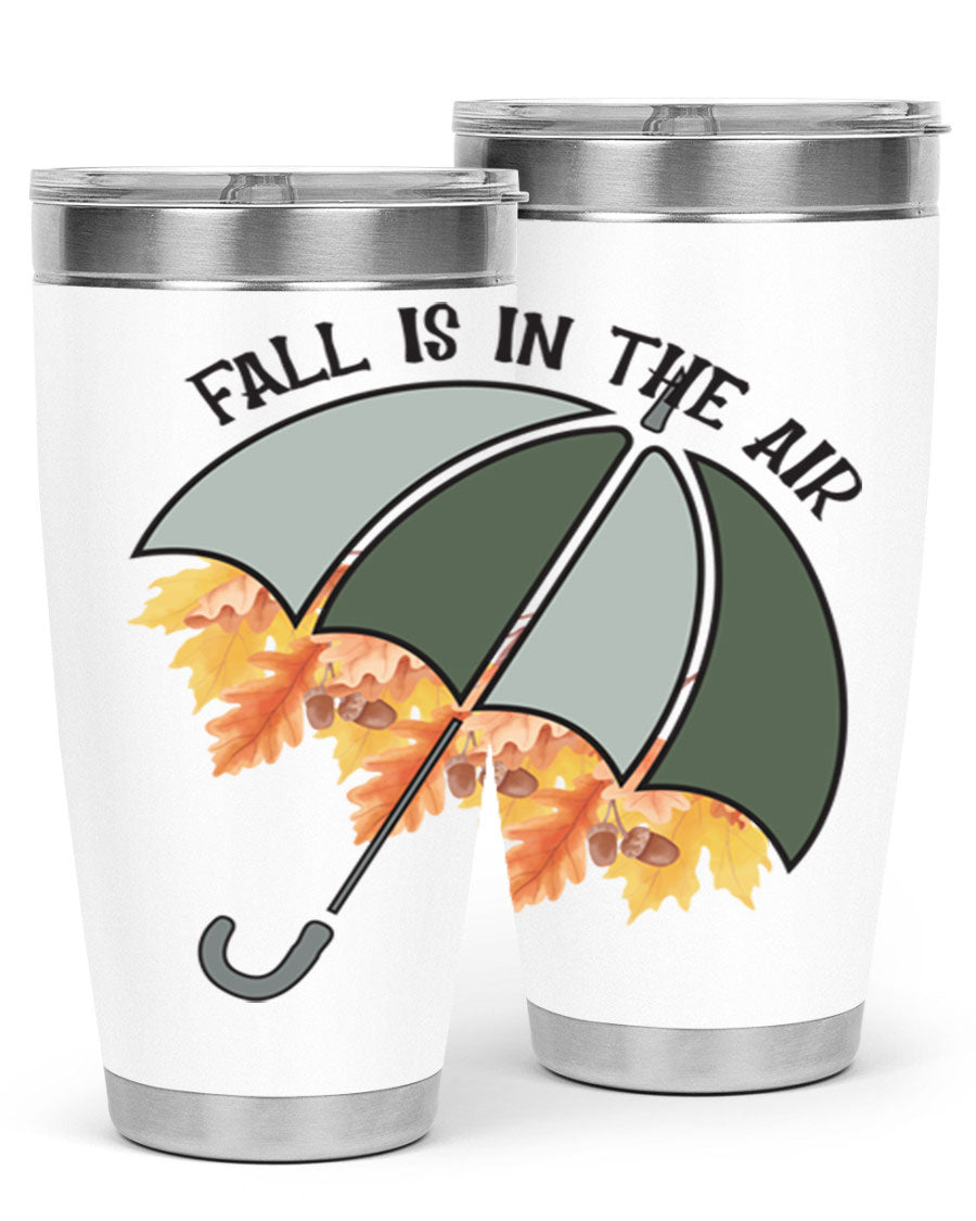 Fall is in the Air 20oz Tumbler made of stainless steel with a copper lining, featuring a drink-thru lid and a stylish autumn-themed design.