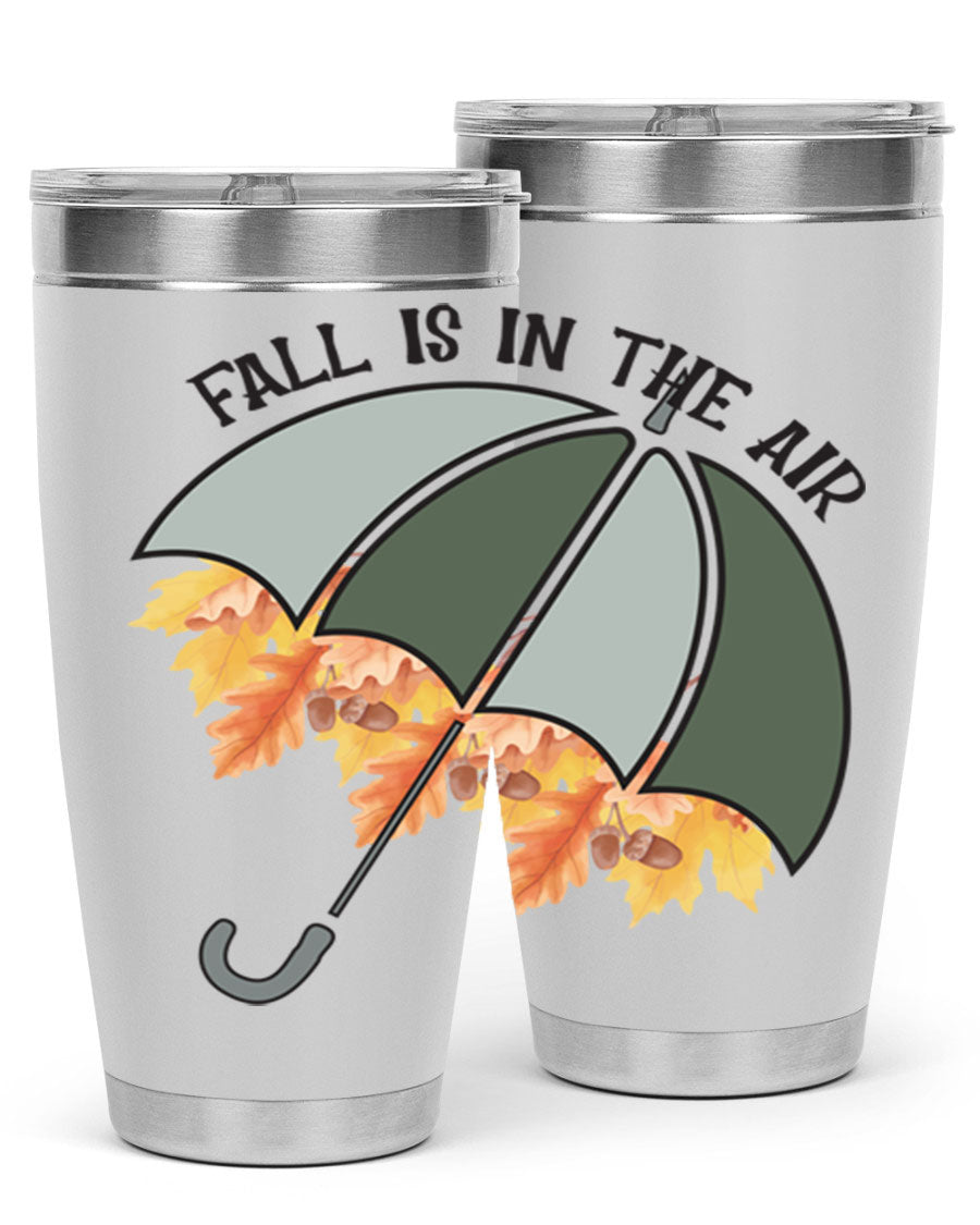 Fall is in the Air 20oz Tumbler made of stainless steel with a copper lining, featuring a drink-thru lid and a stylish autumn-themed design.