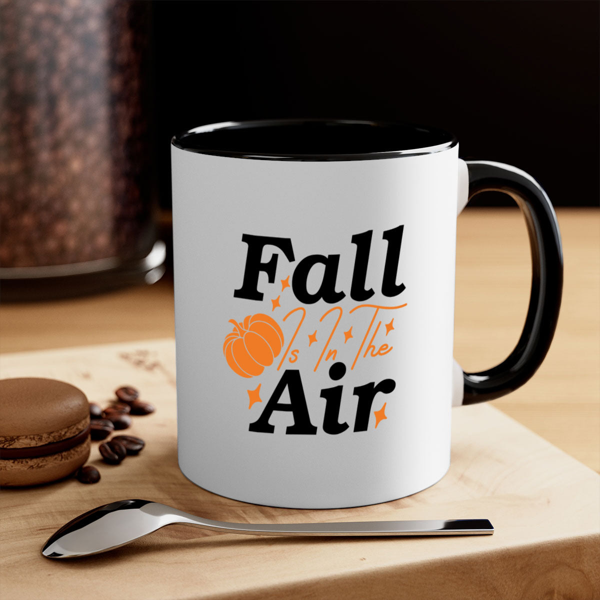 Fall Is In The Air 114# Mug featuring a glossy finish with a colored handle and interior, available in multiple colors and sizes.