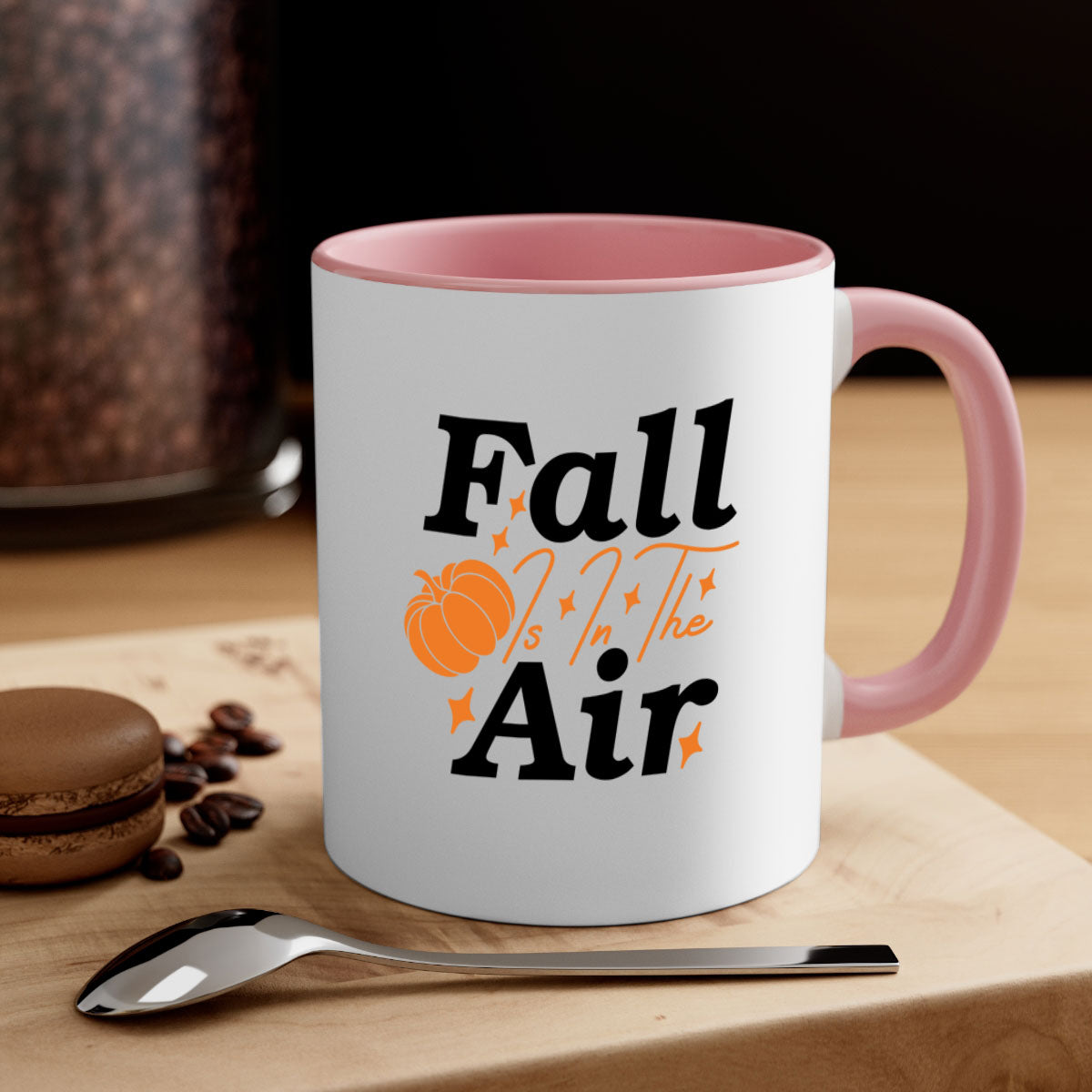 Fall Is In The Air 114# Mug featuring a glossy finish with a colored handle and interior, available in multiple colors and sizes.