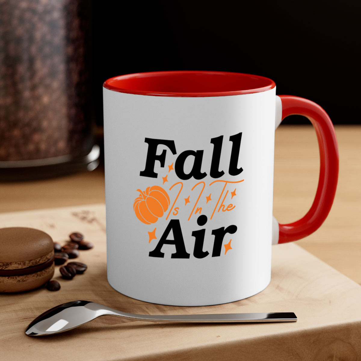 Fall Is In The Air 114# Mug featuring a glossy finish with a colored handle and interior, available in multiple colors and sizes.