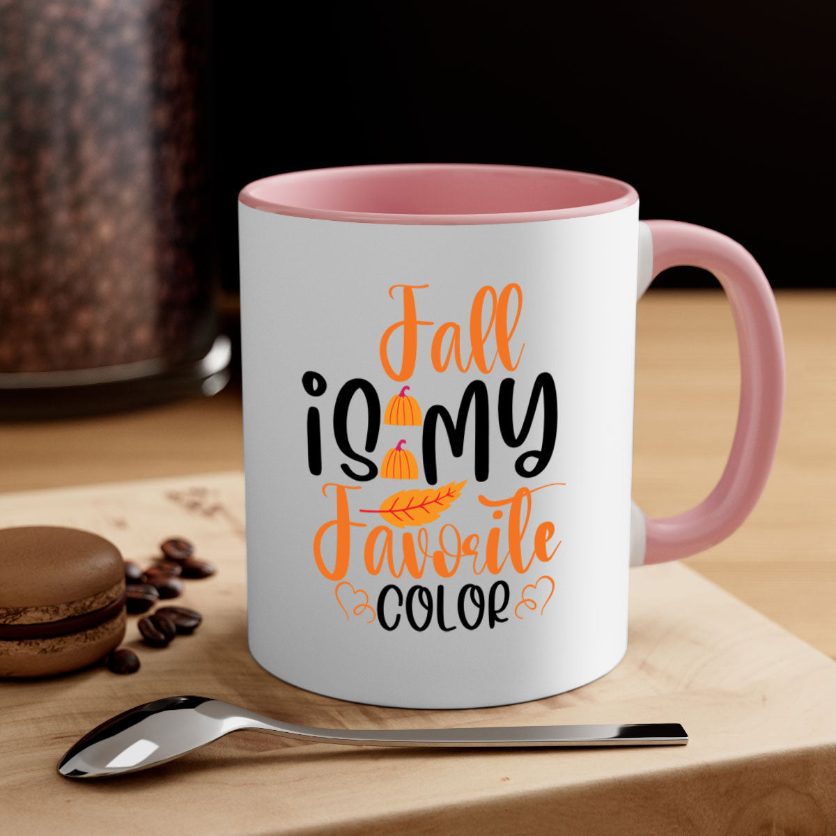Fall Is My Favorite Color Mug with a glossy finish, featuring a colored handle and interior, available in multiple colors.