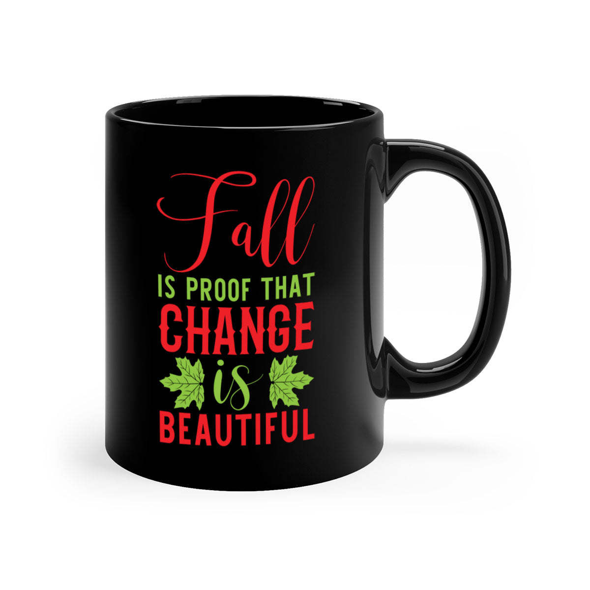 Two-tone Fall is Proof That Change is Beautiful mug with colored handle and glossy finish, available in multiple colors.
