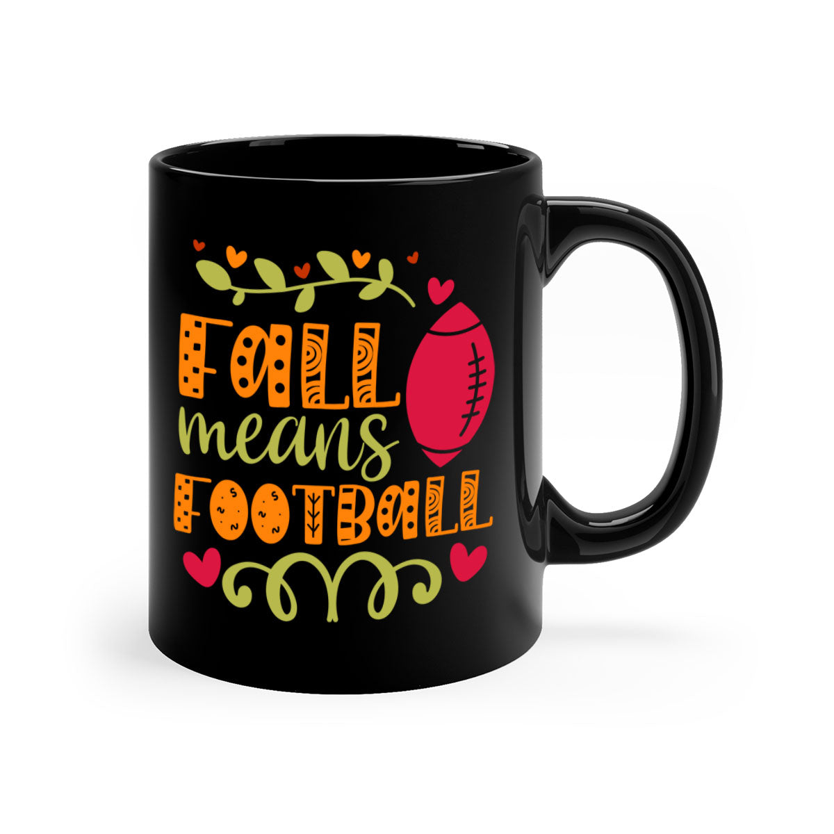 Fall Means Football Mug with two-tone design, featuring a colored handle and interior, perfect for coffee and tea lovers.