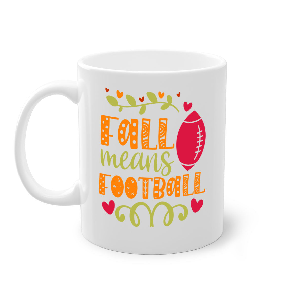 Fall Means Football Mug with two-tone design, featuring a colored handle and interior, perfect for coffee and tea lovers.