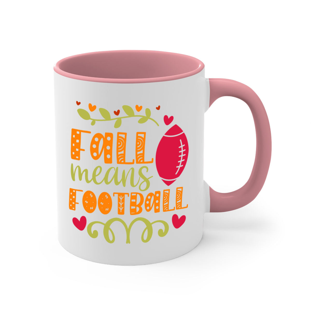 Fall Means Football Mug with two-tone design, featuring a colored handle and interior, perfect for coffee and tea lovers.