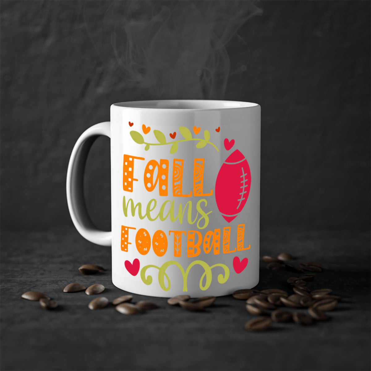 Fall Means Football Mug with two-tone design, featuring a colored handle and interior, perfect for coffee and tea lovers.