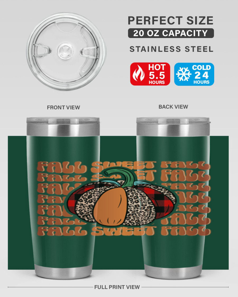 Fall Sweet Fall 132# Tumbler, a stylish 20oz double wall vacuum stainless steel tumbler with a drink-thru lid, perfect for hot and cold beverages.