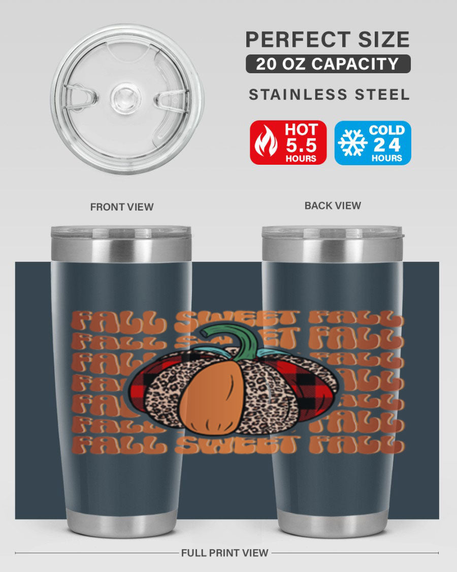 Fall Sweet Fall 132# Tumbler, a stylish 20oz double wall vacuum stainless steel tumbler with a drink-thru lid, perfect for hot and cold beverages.