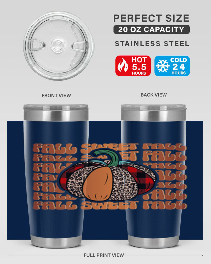 Fall Sweet Fall 132# Tumbler, a stylish 20oz double wall vacuum stainless steel tumbler with a drink-thru lid, perfect for hot and cold beverages.
