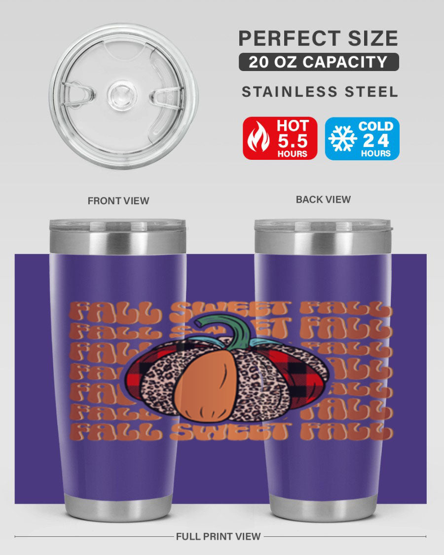 Fall Sweet Fall 132# Tumbler, a stylish 20oz double wall vacuum stainless steel tumbler with a drink-thru lid, perfect for hot and cold beverages.