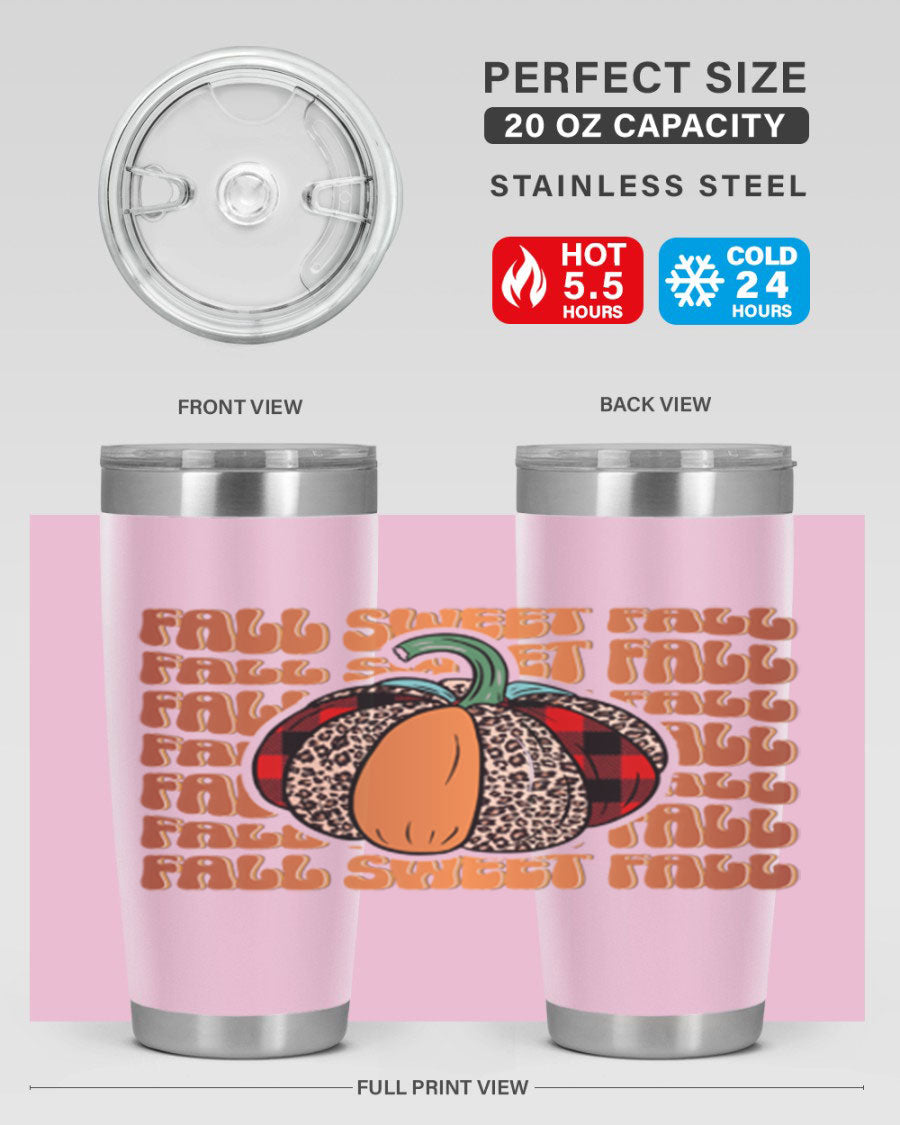 Fall Sweet Fall 132# Tumbler, a stylish 20oz double wall vacuum stainless steel tumbler with a drink-thru lid, perfect for hot and cold beverages.