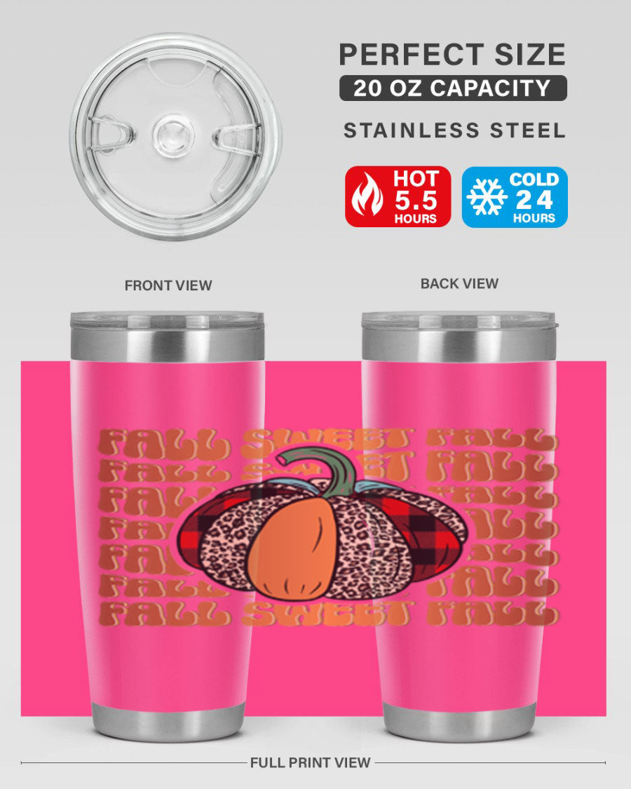 Fall Sweet Fall 132# Tumbler, a stylish 20oz double wall vacuum stainless steel tumbler with a drink-thru lid, perfect for hot and cold beverages.