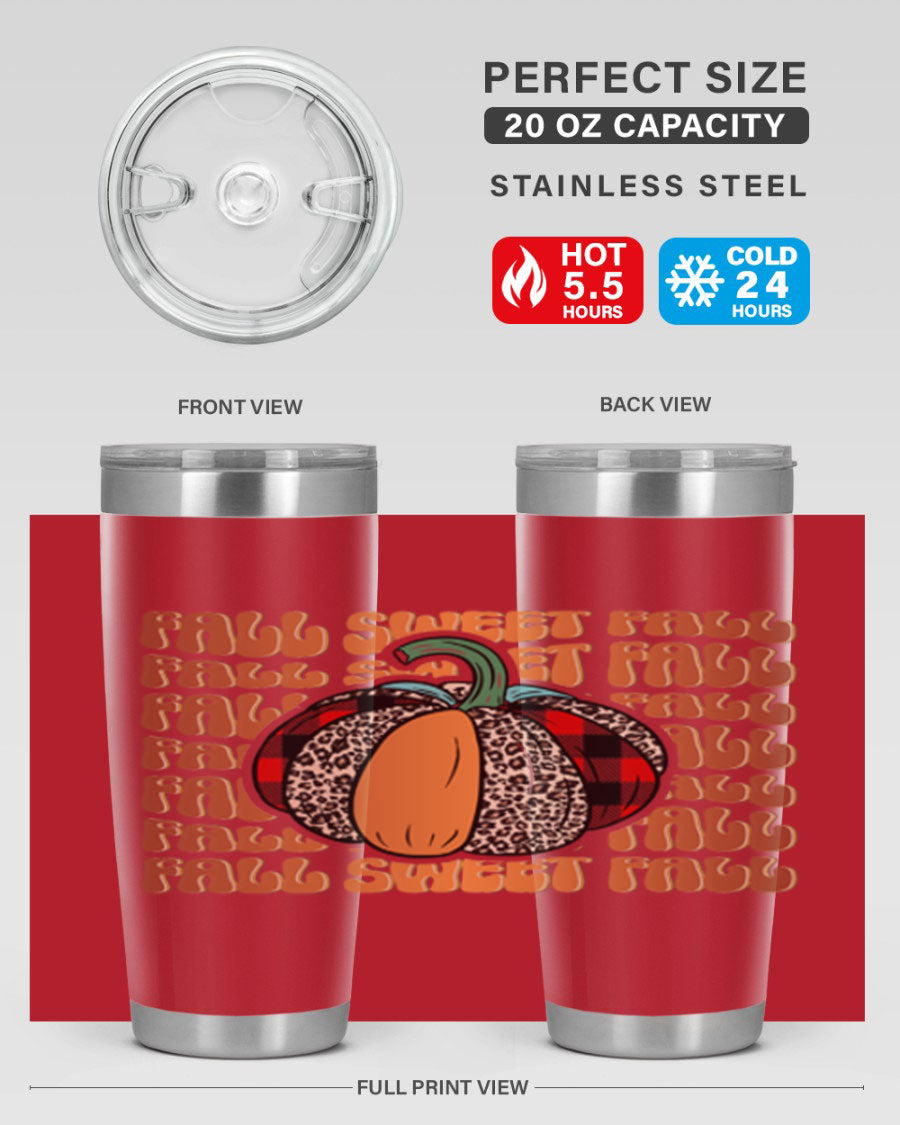 Fall Sweet Fall 132# Tumbler, a stylish 20oz double wall vacuum stainless steel tumbler with a drink-thru lid, perfect for hot and cold beverages.