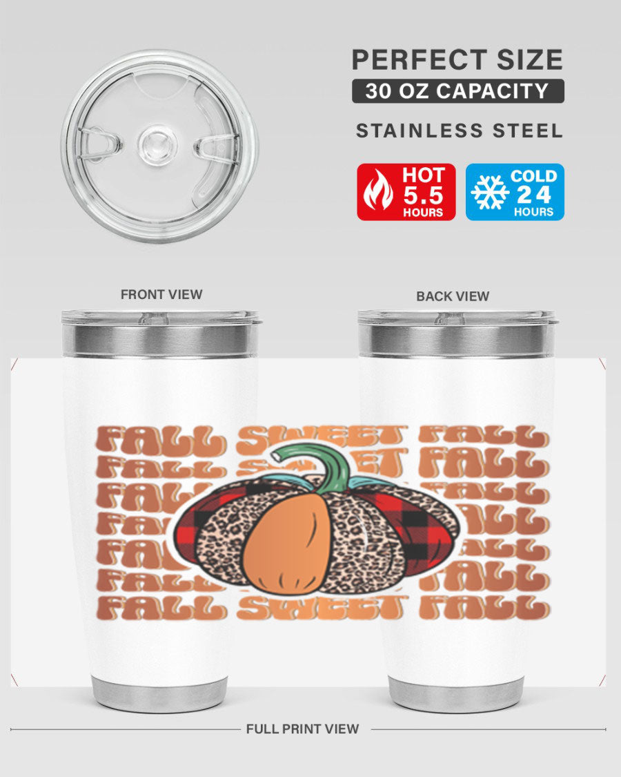 Fall Sweet Fall 132# Tumbler, a stylish 20oz double wall vacuum stainless steel tumbler with a drink-thru lid, perfect for hot and cold beverages.
