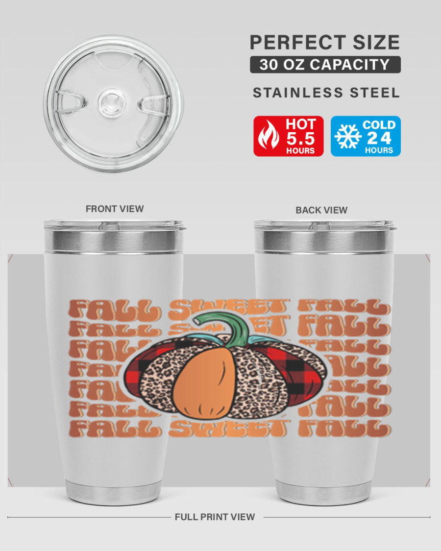 Fall Sweet Fall 132# Tumbler, a stylish 20oz double wall vacuum stainless steel tumbler with a drink-thru lid, perfect for hot and cold beverages.