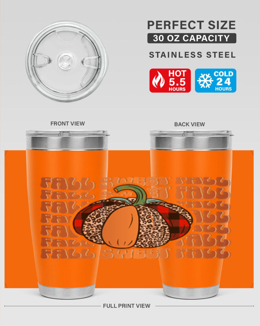 Fall Sweet Fall 132# Tumbler, a stylish 20oz double wall vacuum stainless steel tumbler with a drink-thru lid, perfect for hot and cold beverages.