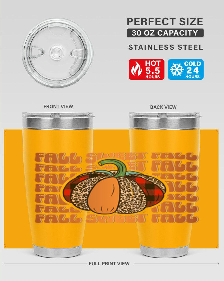 Fall Sweet Fall 132# Tumbler, a stylish 20oz double wall vacuum stainless steel tumbler with a drink-thru lid, perfect for hot and cold beverages.