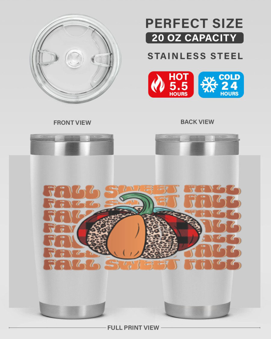 Fall Sweet Fall 132# Tumbler, a stylish 20oz double wall vacuum stainless steel tumbler with a drink-thru lid, perfect for hot and cold beverages.