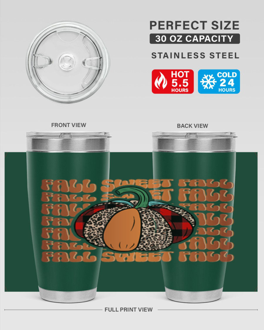 Fall Sweet Fall 132# Tumbler, a stylish 20oz double wall vacuum stainless steel tumbler with a drink-thru lid, perfect for hot and cold beverages.
