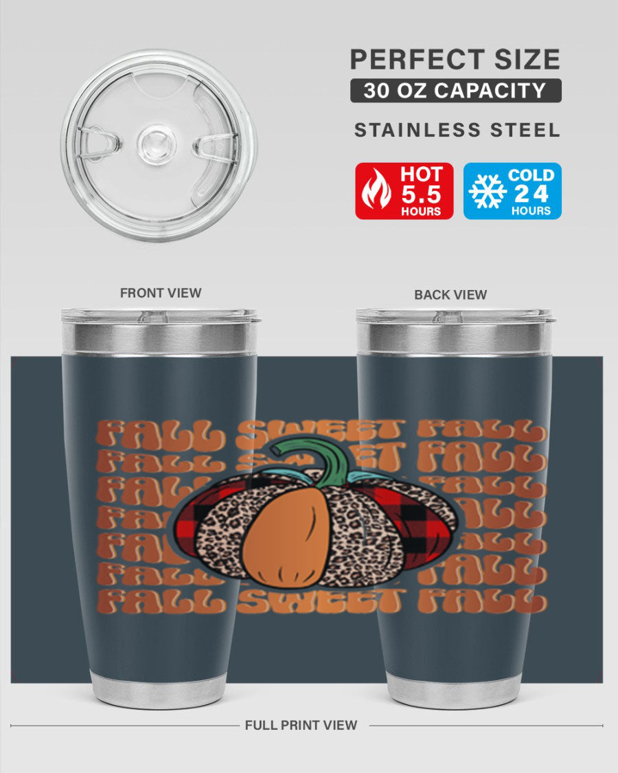 Fall Sweet Fall 132# Tumbler, a stylish 20oz double wall vacuum stainless steel tumbler with a drink-thru lid, perfect for hot and cold beverages.