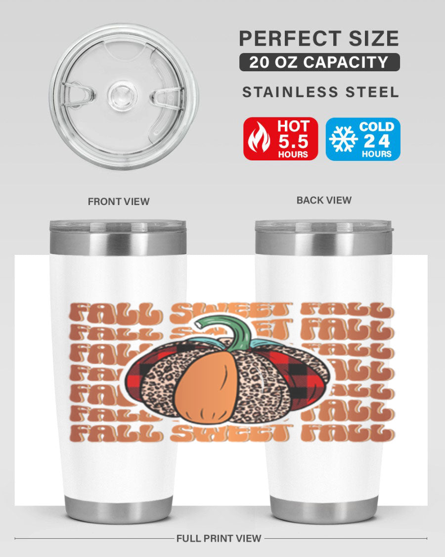 Fall Sweet Fall 132# Tumbler, a stylish 20oz double wall vacuum stainless steel tumbler with a drink-thru lid, perfect for hot and cold beverages.