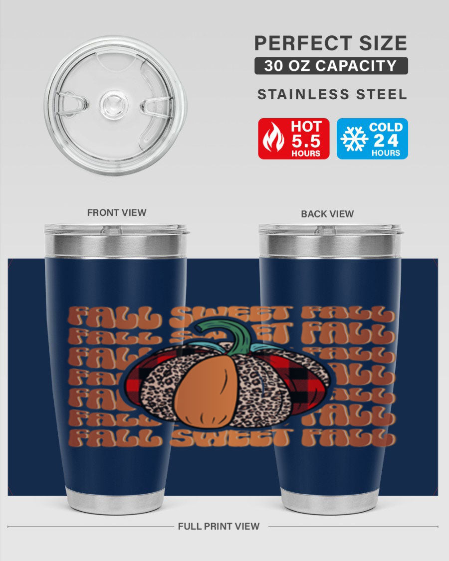Fall Sweet Fall 132# Tumbler, a stylish 20oz double wall vacuum stainless steel tumbler with a drink-thru lid, perfect for hot and cold beverages.