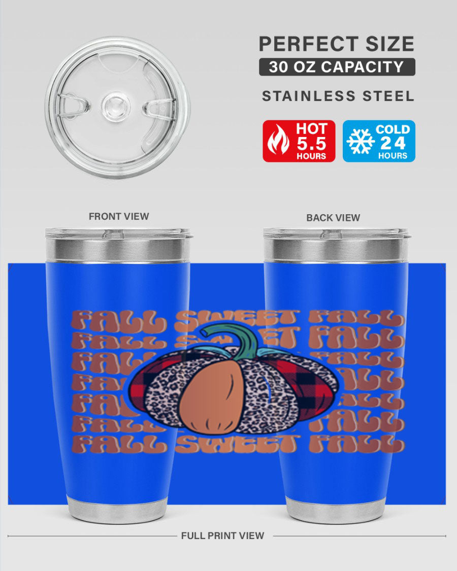 Fall Sweet Fall 132# Tumbler, a stylish 20oz double wall vacuum stainless steel tumbler with a drink-thru lid, perfect for hot and cold beverages.