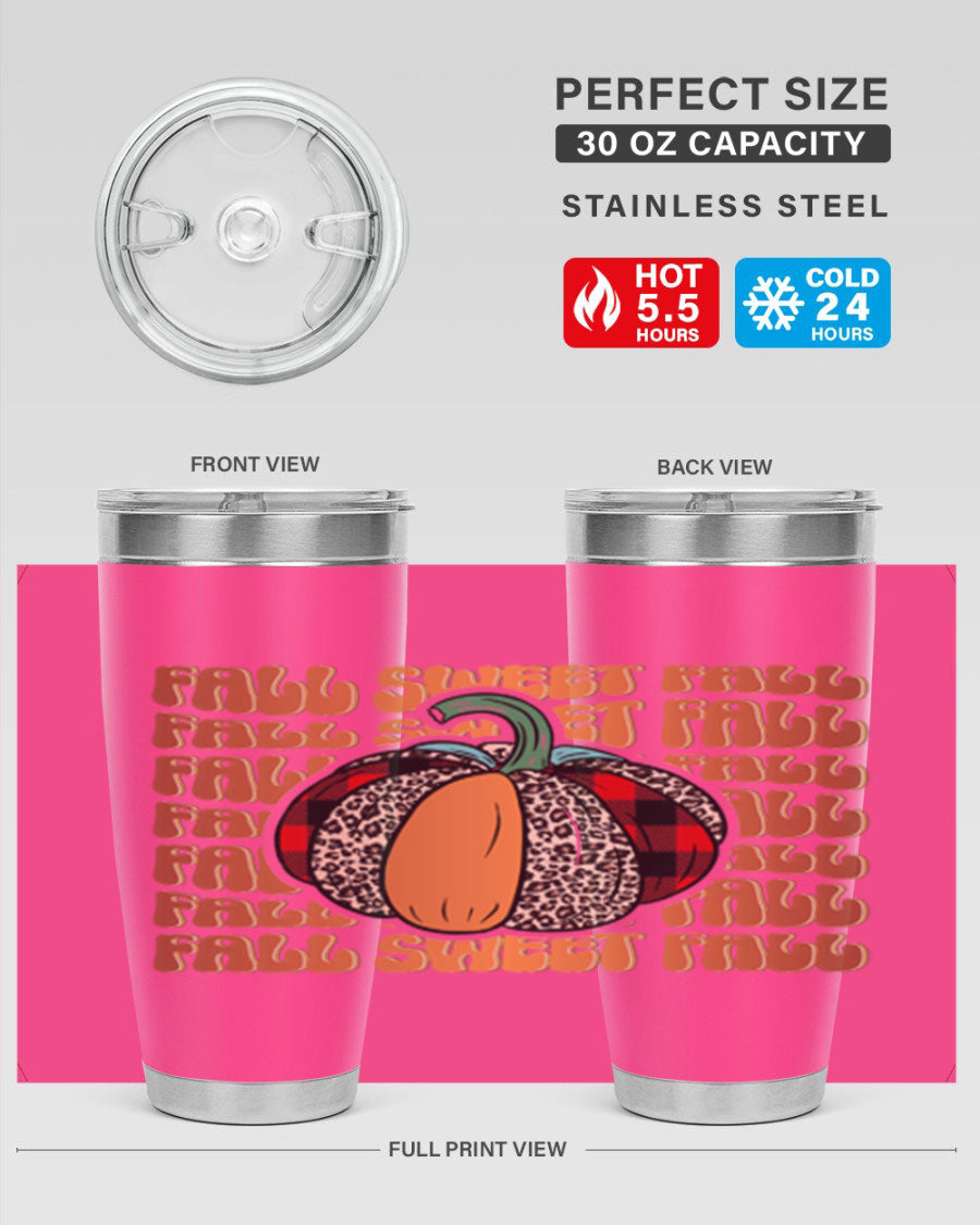 Fall Sweet Fall 132# Tumbler, a stylish 20oz double wall vacuum stainless steel tumbler with a drink-thru lid, perfect for hot and cold beverages.